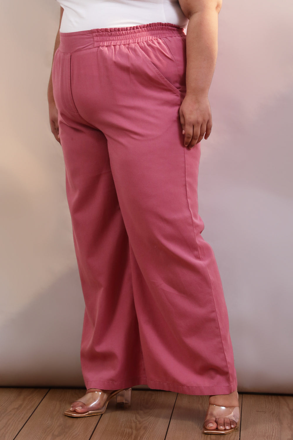 Plus Size Plus Size Pink Cotton Linen Pants