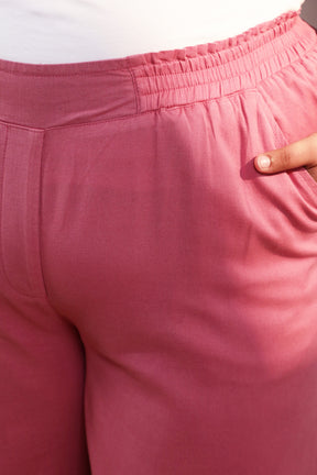 Plus Size Pink Cotton Linen Pants