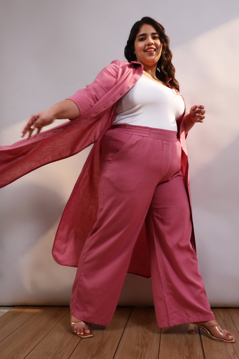 Plus Size Pink Cotton Linen Pants