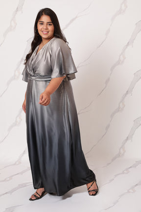 Grey Ombre Satin Knot Dress