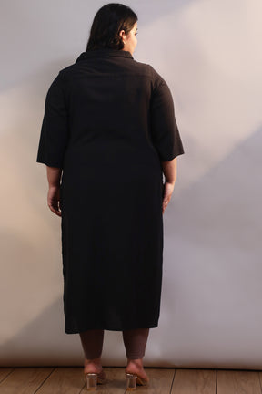 Plus Size Black Cotton Linen Kurta Shrug