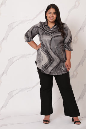 Black Marble Centre Pleat Satin Top