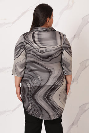 Black Marble Centre Pleat Satin Top