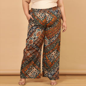 Plus Size Ethnic Print Cotton High Waist Pants