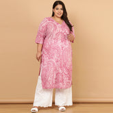Pink Paisley Print Cotton Kurta