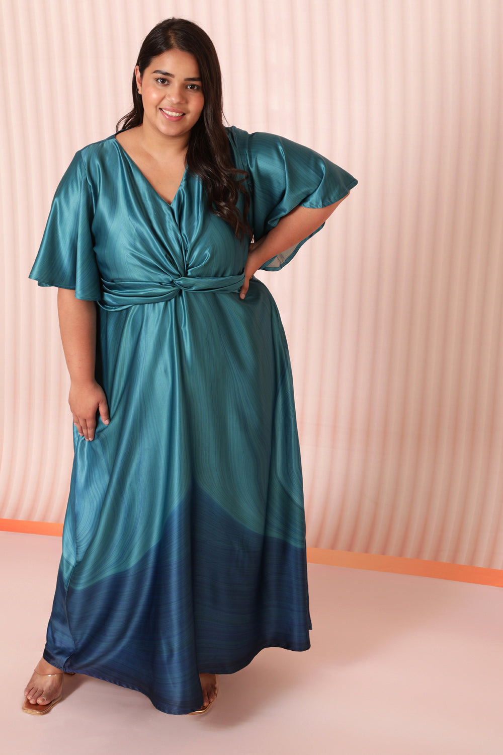 Blue Ombre Satin Knot Dress