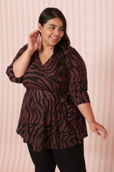 Bronze Tiger Printed Wrap Top