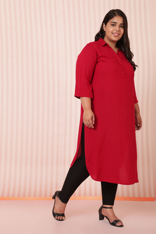Red Geometric Print Dobby Plus Size kurta main image 0
