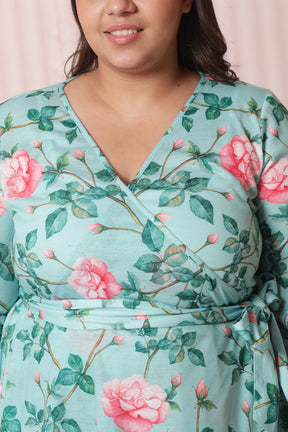 Green Floral Wrap Top