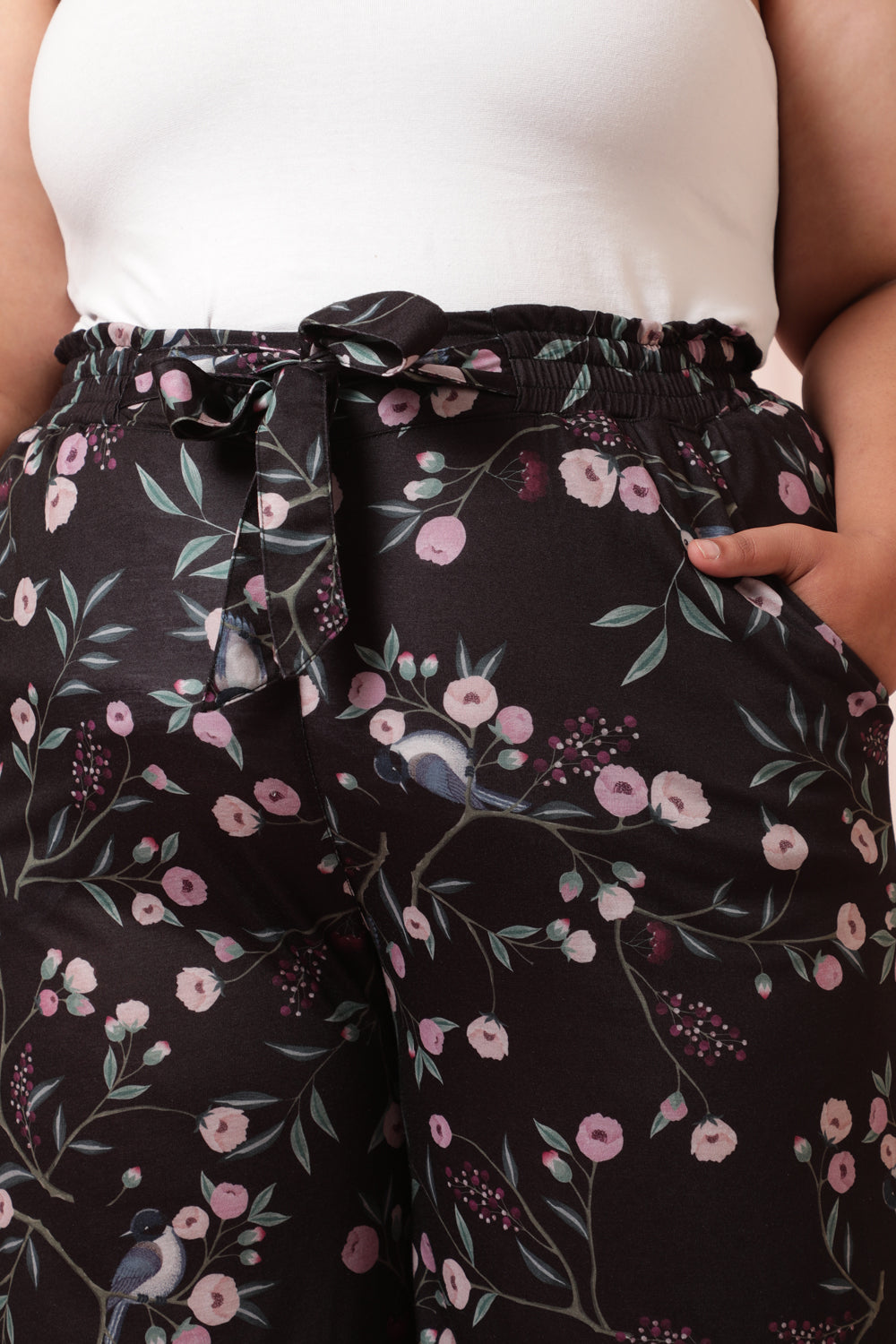 Comfortable Black Floral Luxe High Waist Pants