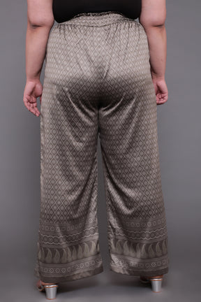 Luxe Green Ethnic Printed High Waist Satin Pants