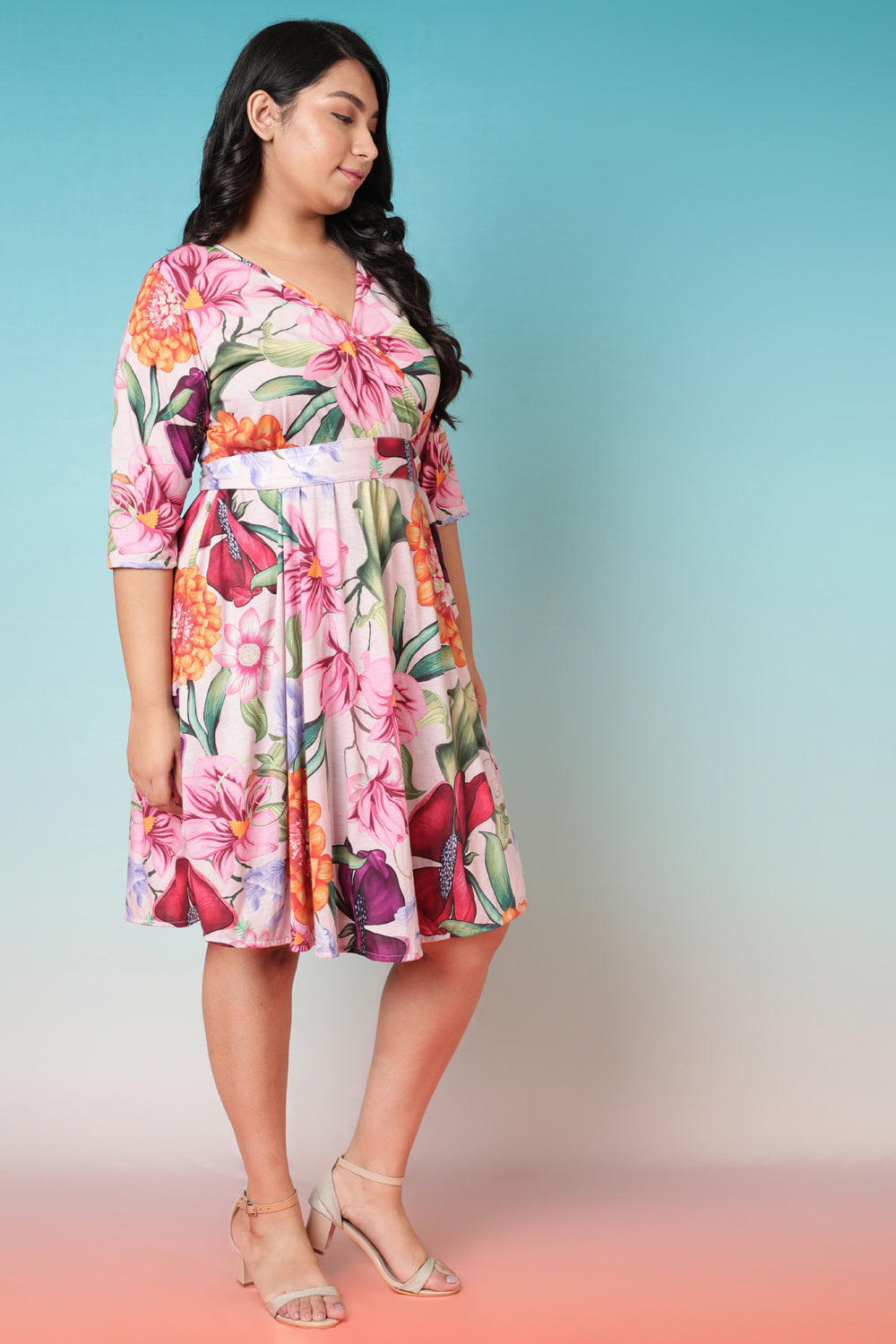 Buy Florals In Peaches Wrap Dress