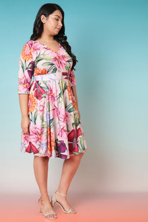 Florals In Peaches Wrap Dress