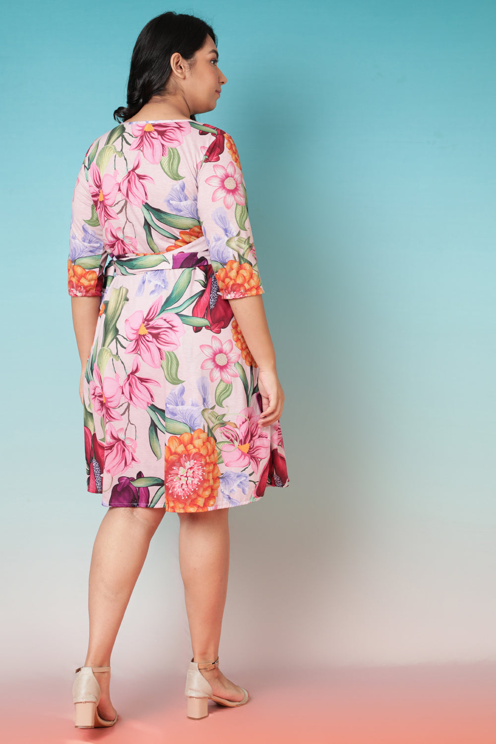 Florals In Peaches Wrap Dress