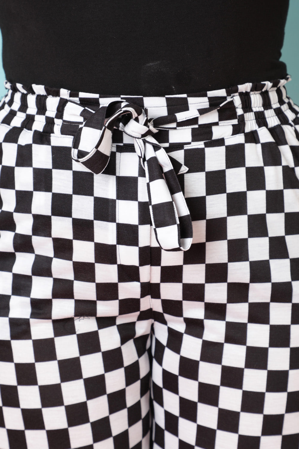 Plus Size Racer Checkered High Waist Pants