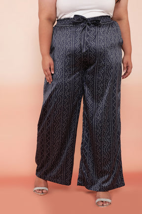 Navy Bandhej Inspired High Waist Satin Pants