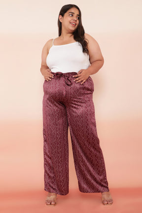 Purple Bandhej Inspired High Waist Satin Pants
