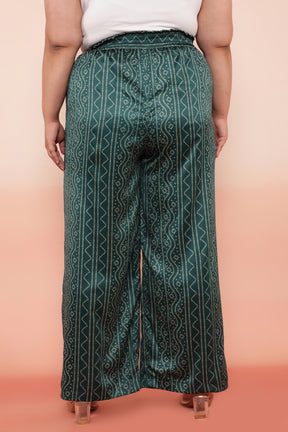 Green Bandhej Inspired High Waist Satin Pants