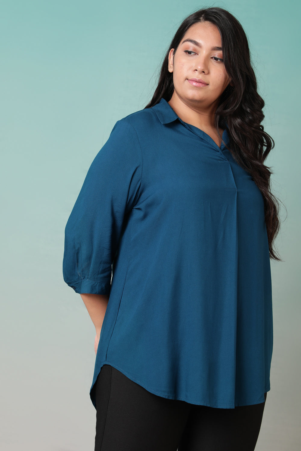 Teal Centre Pleat Top