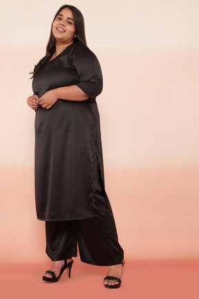 Black Solid Satin Party Wear Kurti