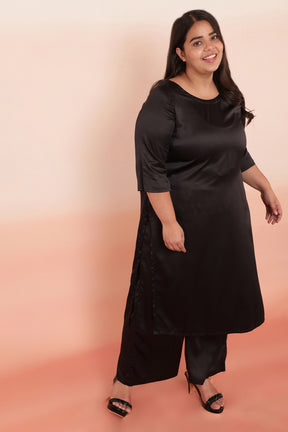Black Solid Satin Party Wear Kurti