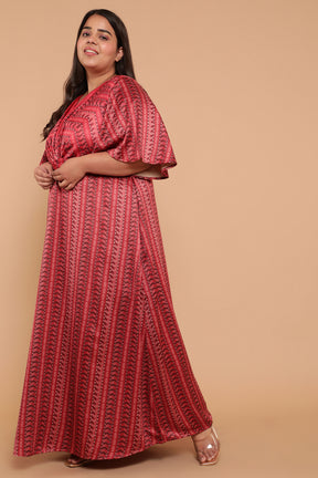 Red Printed Party Gown