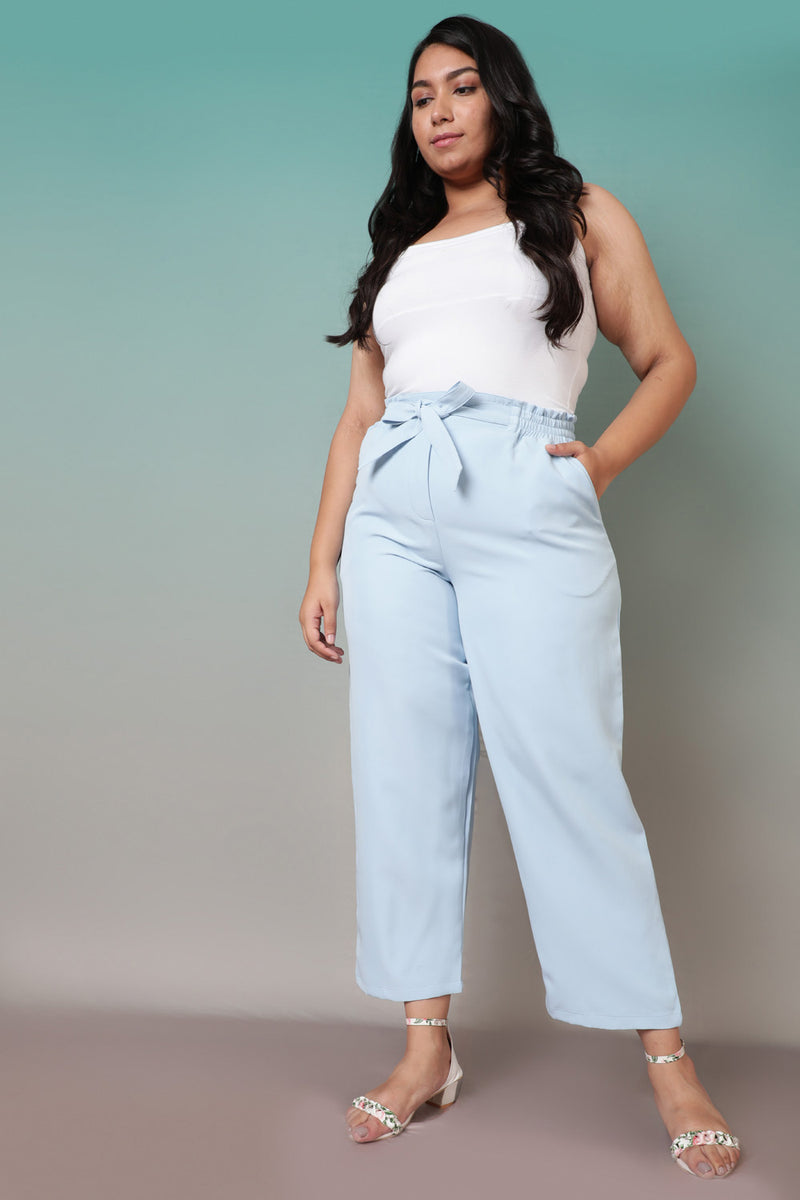 Plus Size Ice Blue High Waist Pants Online in India