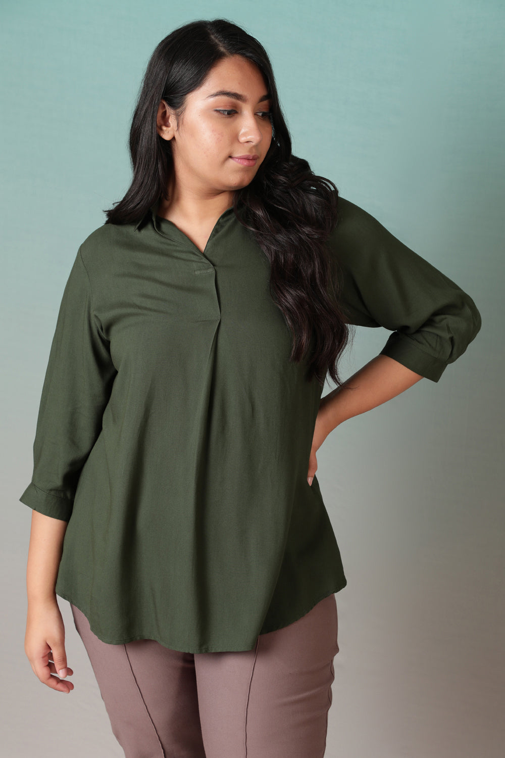 Buy Olive Centre Pleat Top