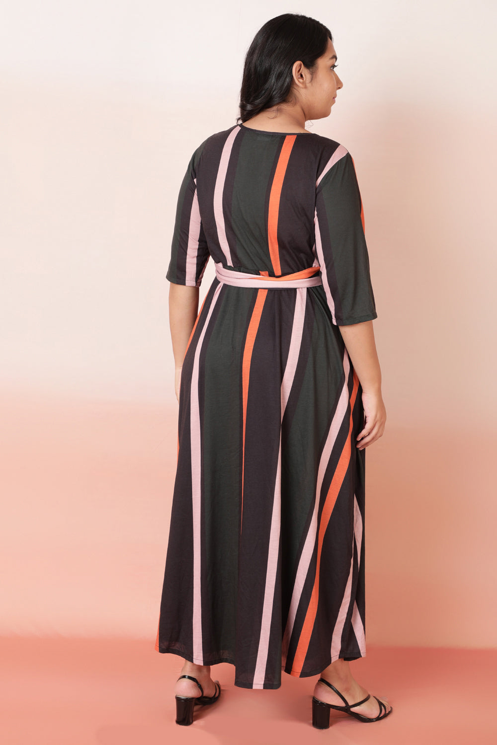 Comfortable Bold Stripes True Wrap Maxi Dress