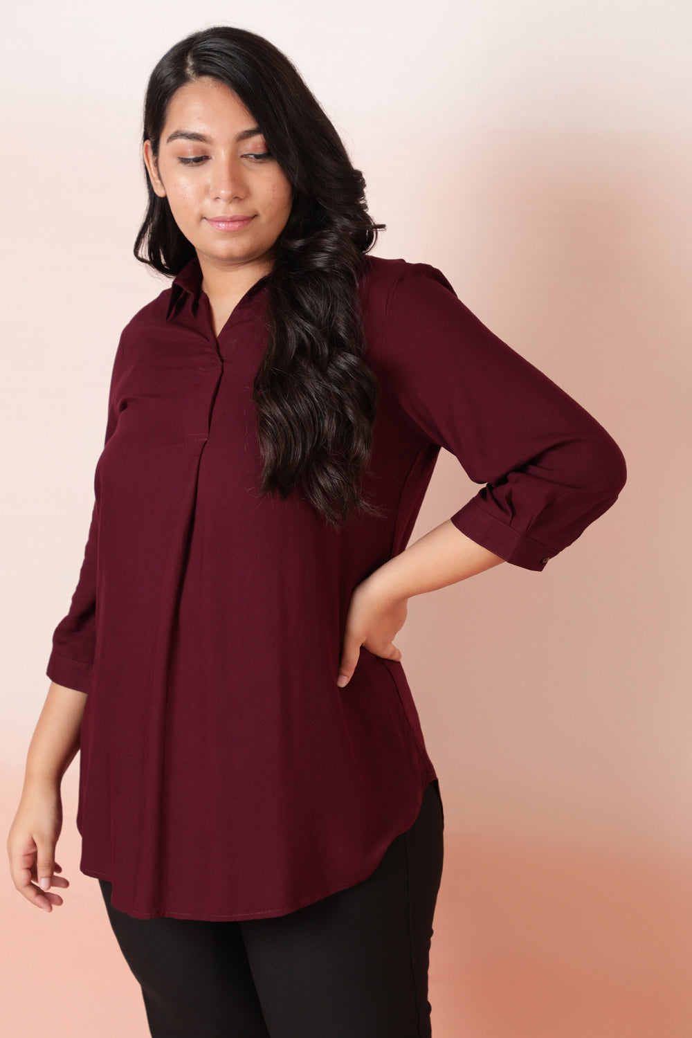 Plum Centre Pleat Top