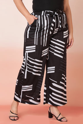 Monochrome Black Printed High Waist Pants