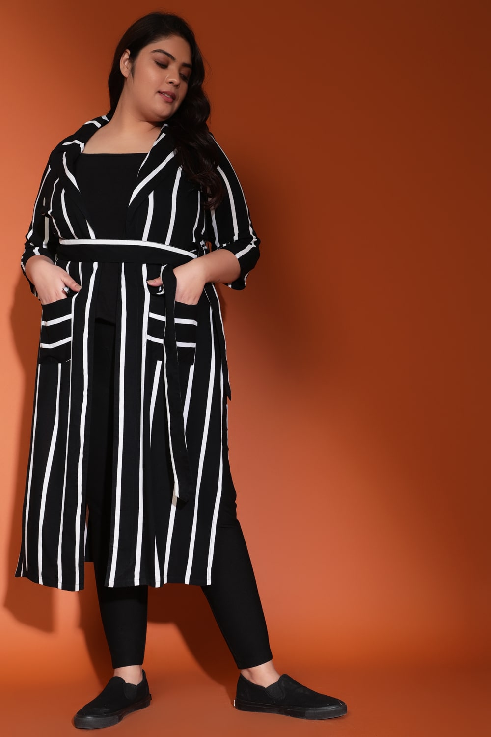 Buy Black White Stripe Duster