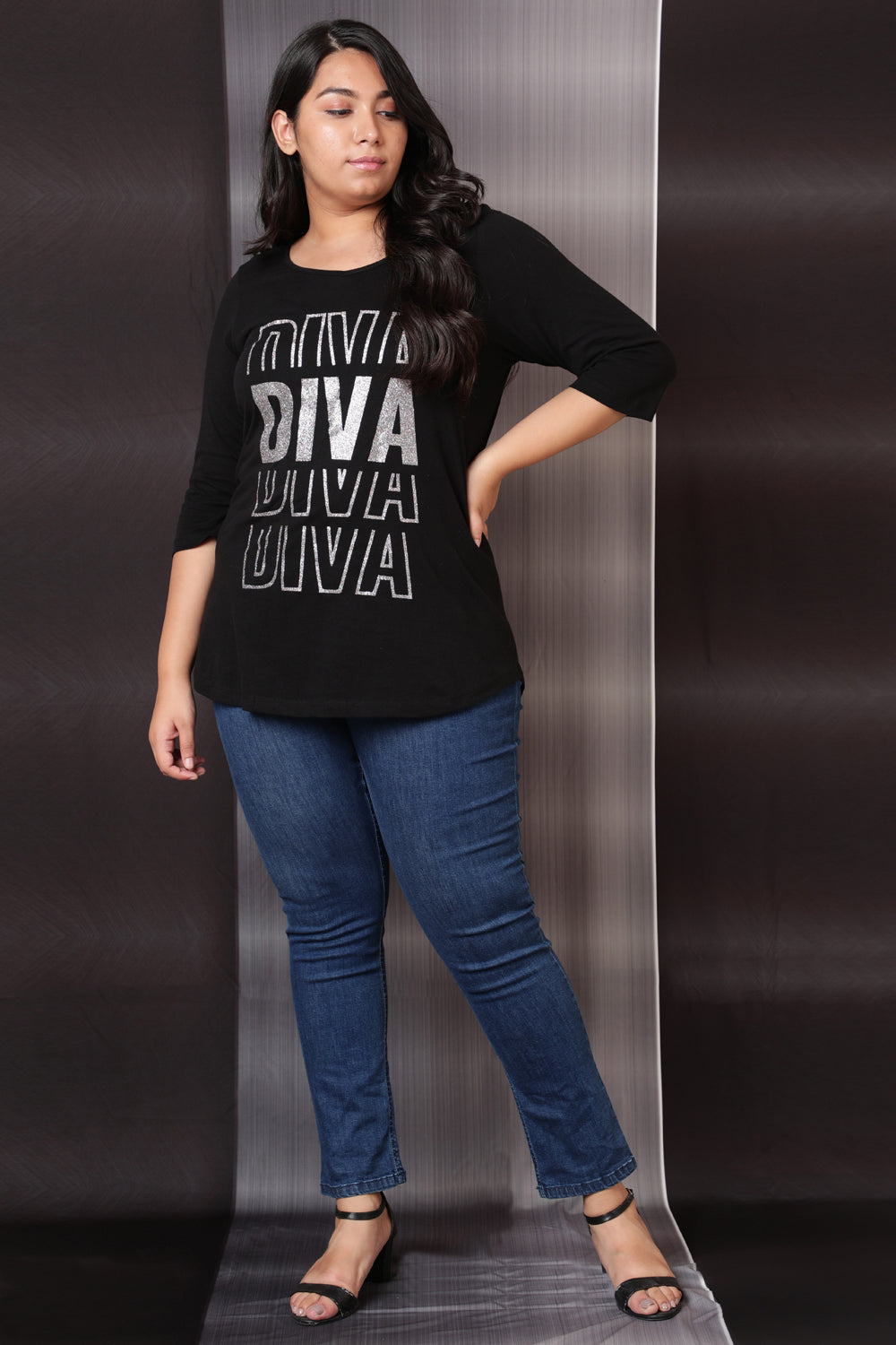 Diva Black Printed Party Tshirt