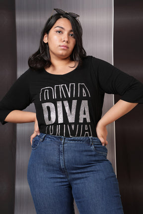 Diva Black Printed Party Tshirt