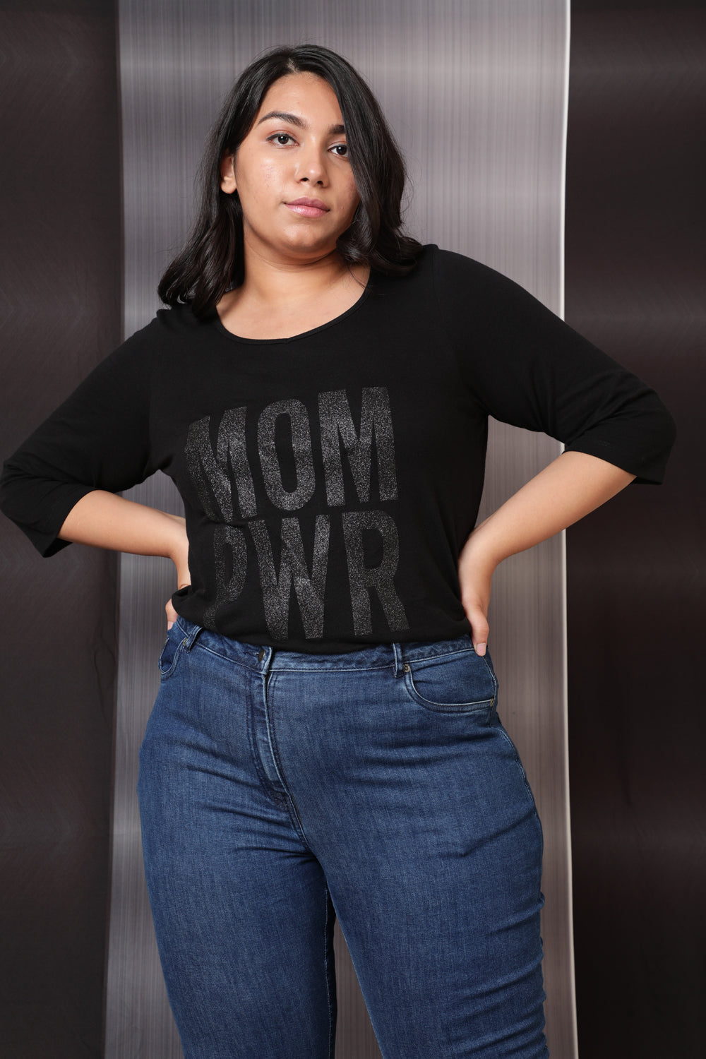 Mom Power Black Tshirt for Women