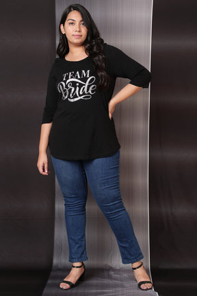 Team Bride Glitter Print Black Tshirt