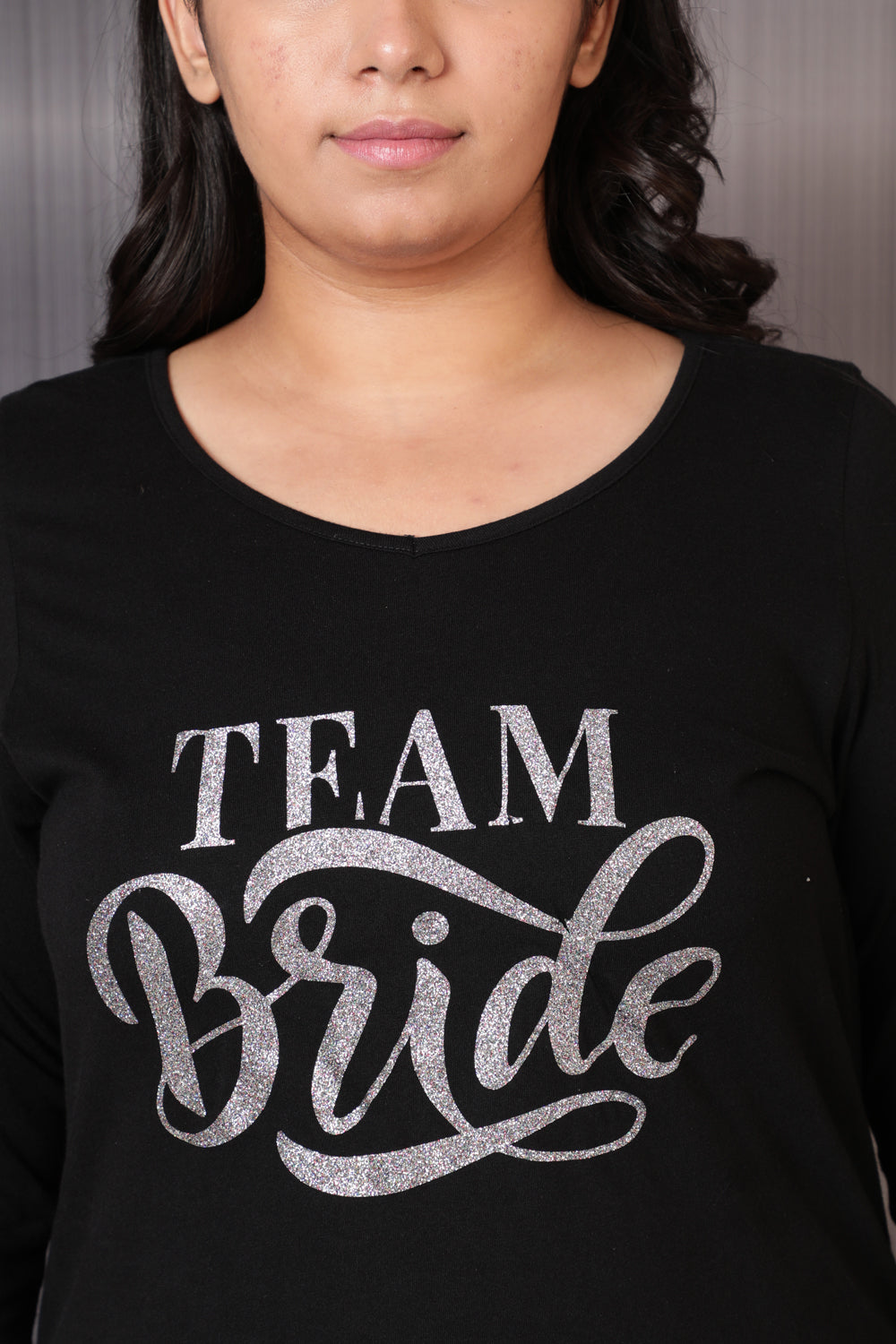 Plus Size Team Bride Glitter Print Black Tshirt