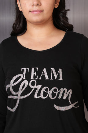 Team Groom Glitter Print Black Tshirt