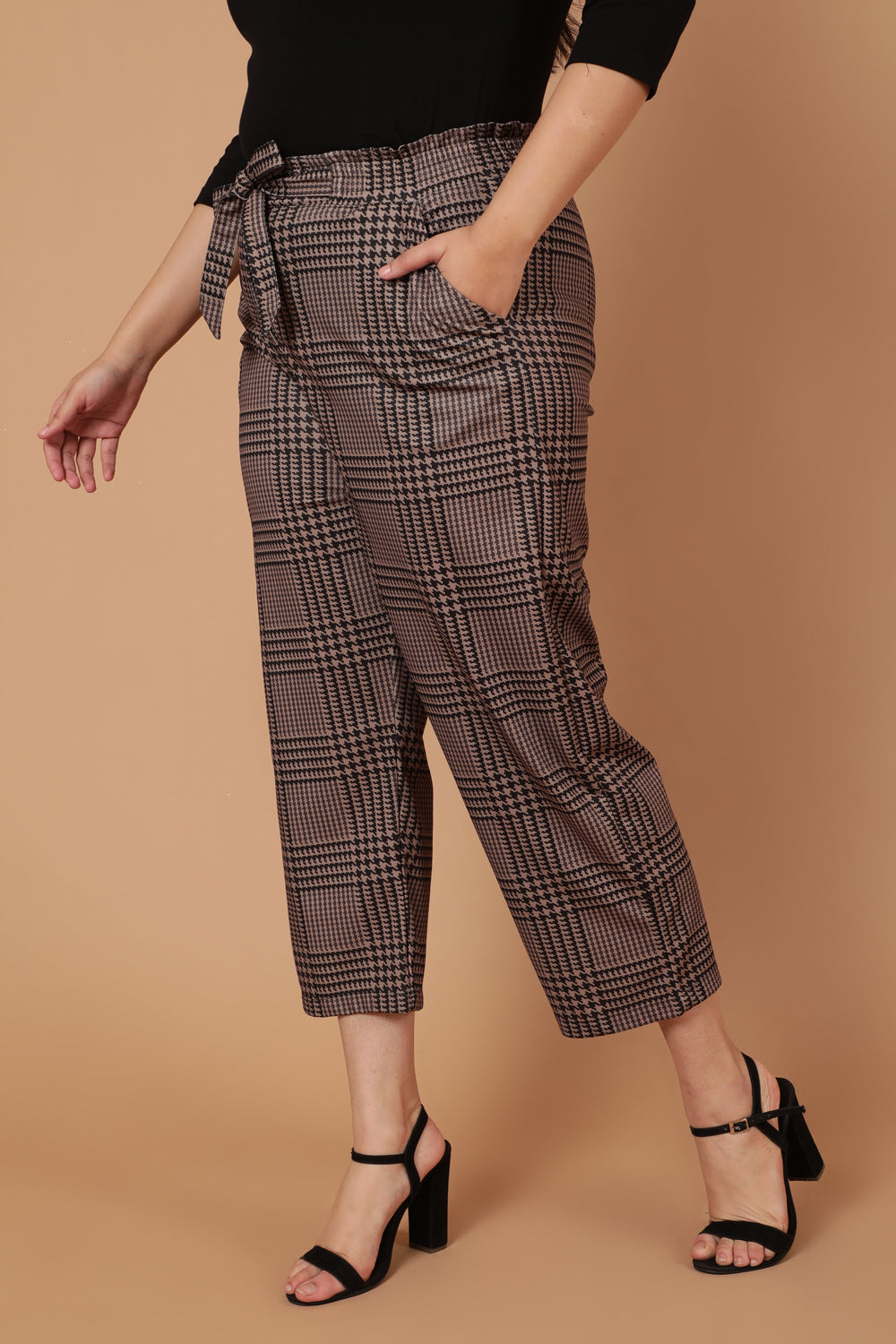 Ferrar Single Light Brown Plaid Pants  BOJONI