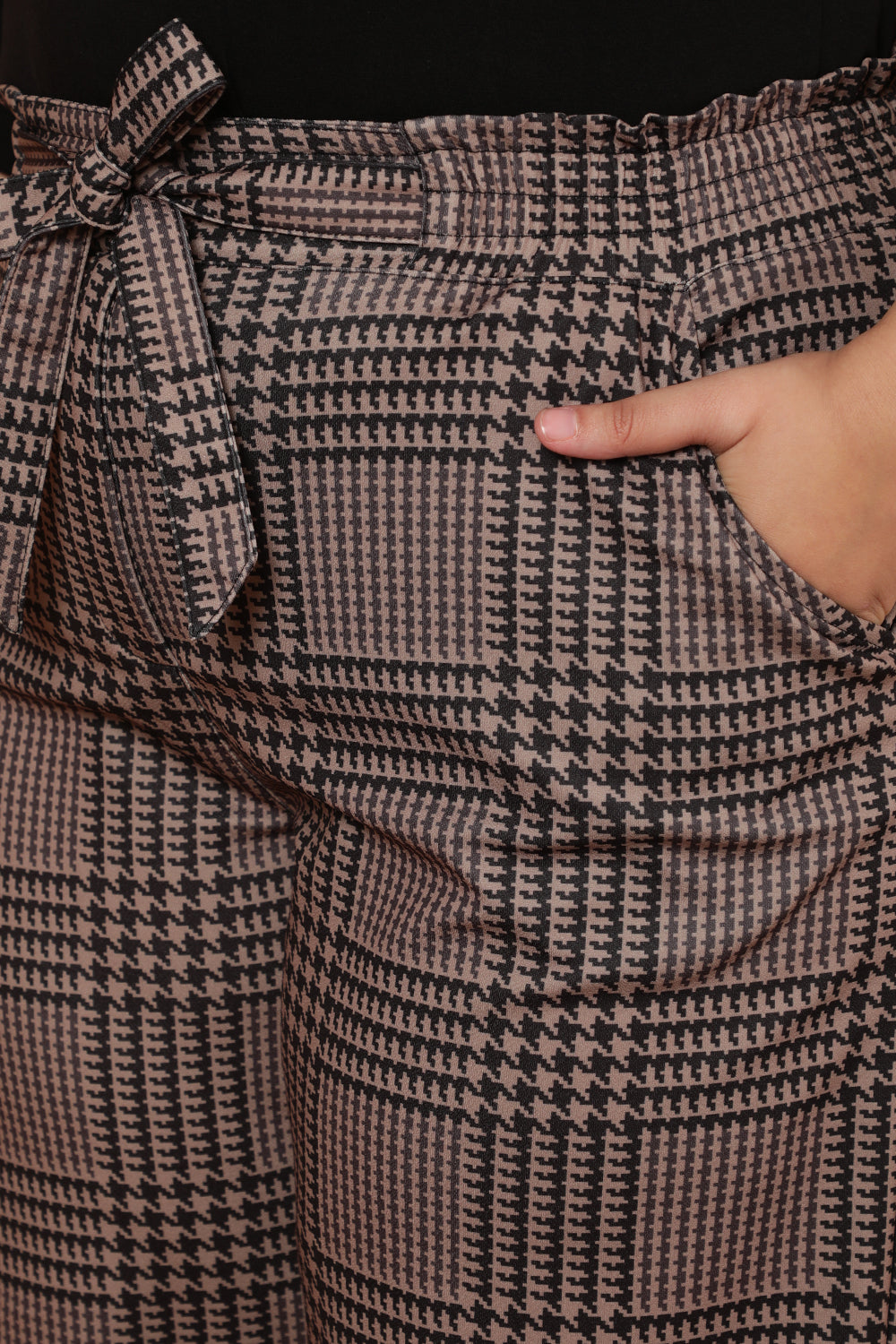 Comfortable Brown Black Houndstooth Checkered Pants