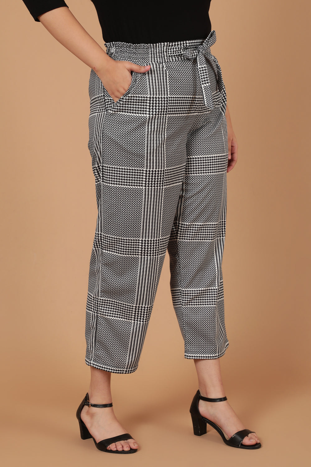 Black White Houndstooth Checkered Pants for Women
