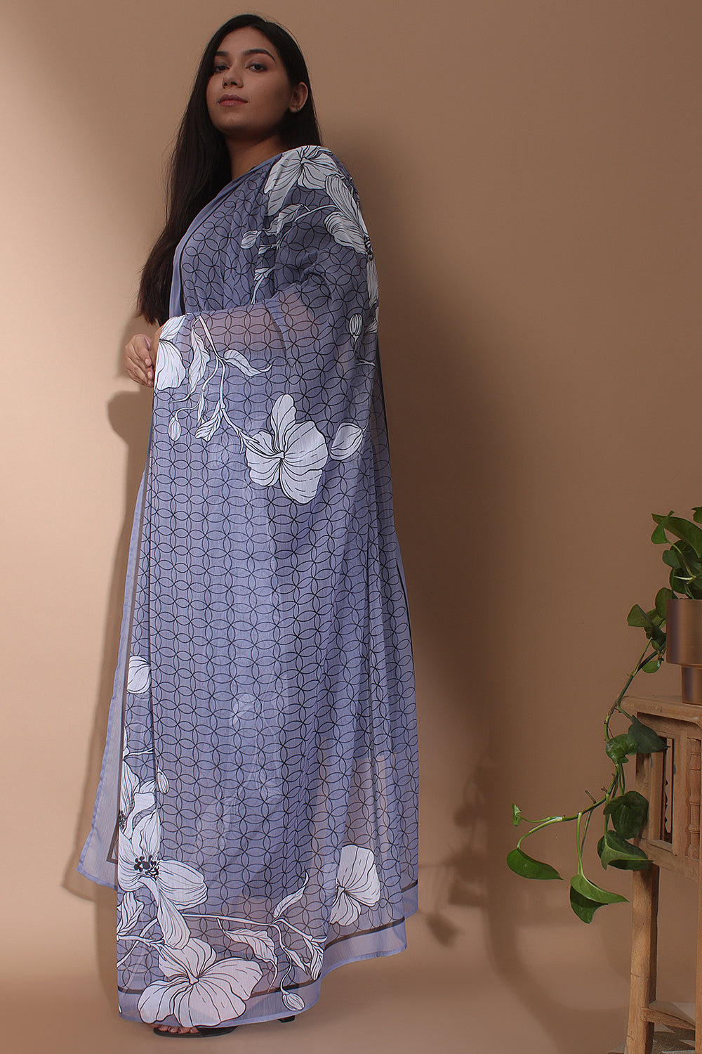 amydus cool grey blossom plus size blended dupatta