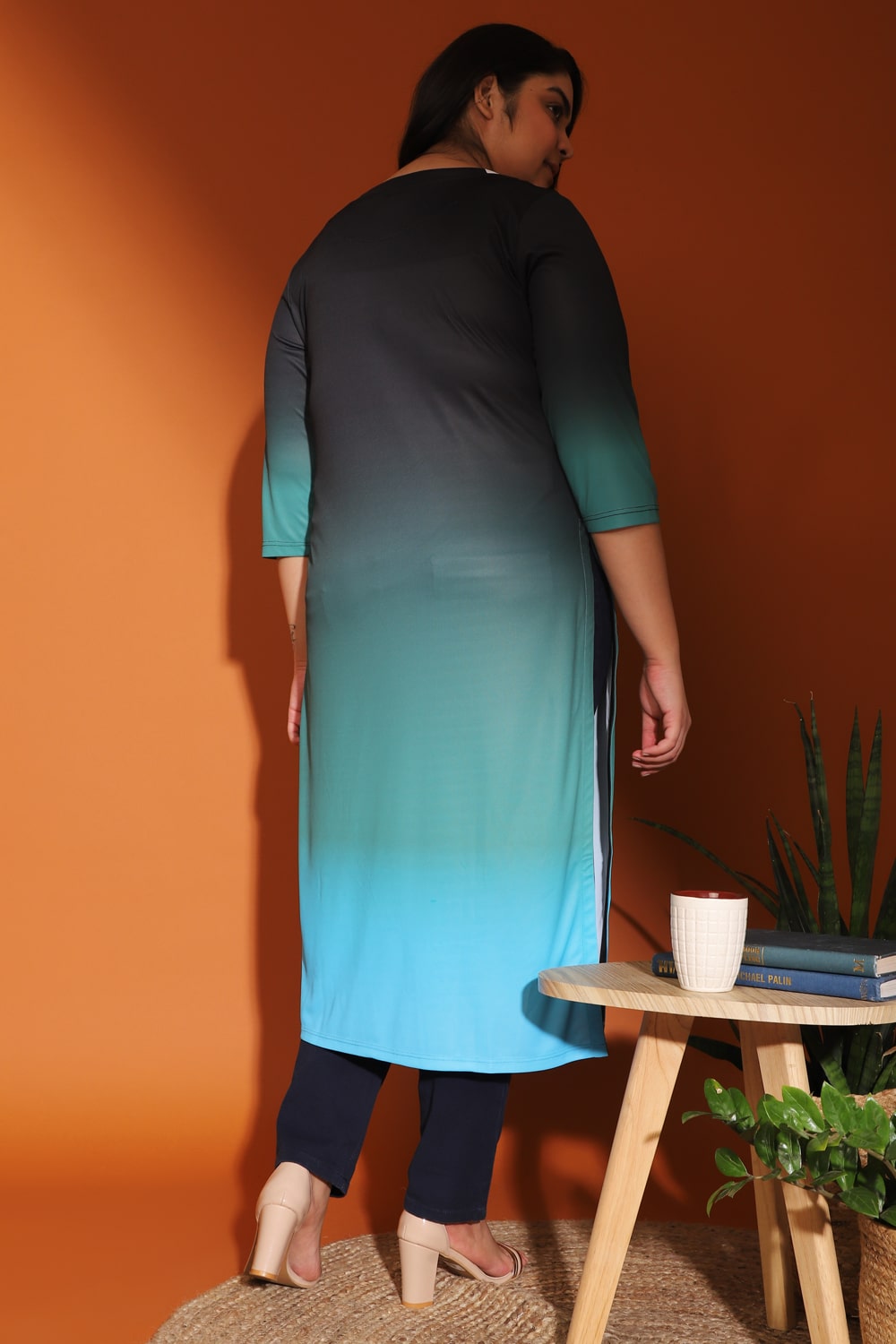 Deep Blue Green Ombre Kurti for Women