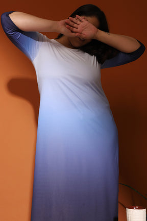 White Deep Blue Ombre Printed Kurti