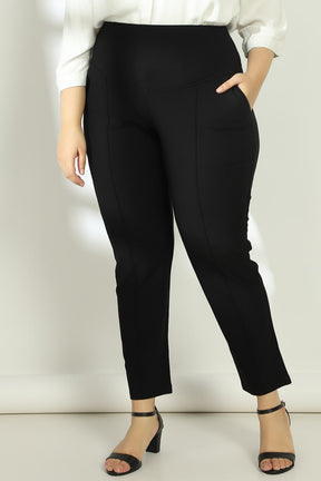 Crease Seam Black Tummy Tucker Pants