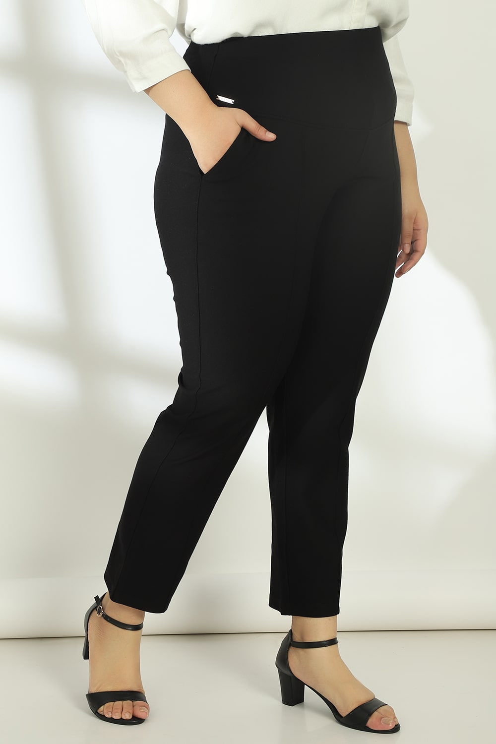 Crease Seam Black Straight Fit Pant for Women