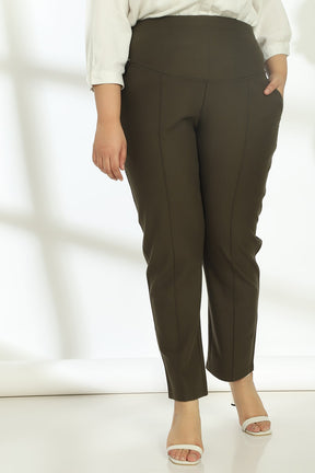 Olive Crease Seam Tummy Tucker Pants