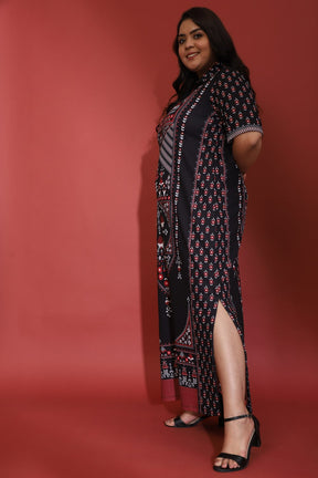 Raabta Indian Ethnic Print Black Long Dress With Side Slit