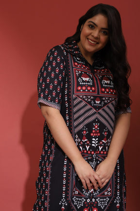 Raabta Indian Ethnic Print Black Long Dress With Side Slit