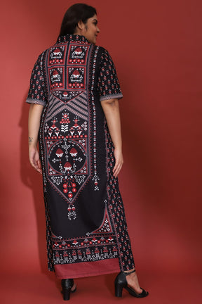 Raabta Indian Ethnic Print Black Long Dress With Side Slit